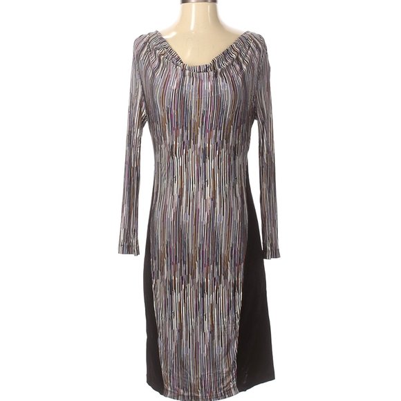 BCBGMAXAZRIA Dress Purple Black Boho Ruched Calf Length Sz S #207 - Picture 1 of 2